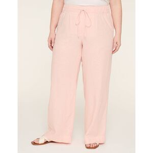 Lane Bryant Wide Leg Linen Blend Pants Pull On Elastic Peach Coral Beach 18 Pet
